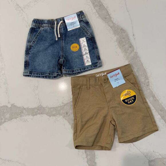 Cat & Jack NWT Shorts Bundle Chino Khaki & Pull On Drawstring Denim Boys Size 3T - Picture 1 of 10